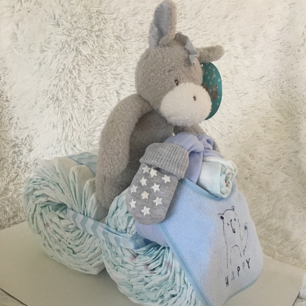 Baby boy motorcycle center piece diaper cake